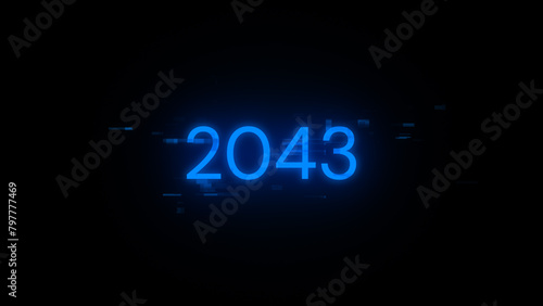 3D rendering 2043 text with screen effects of technological glitches