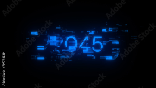 3D rendering 2045 text with screen effects of technological glitches