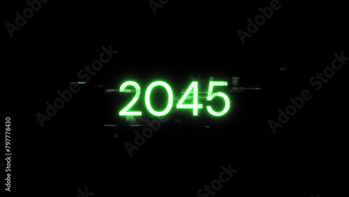 3D rendering 2045 text with screen effects of technological glitches