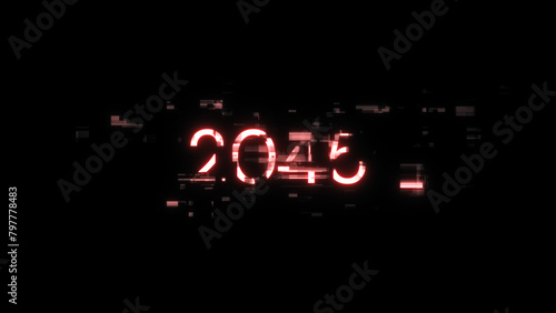 3D rendering 2045 text with screen effects of technological glitches