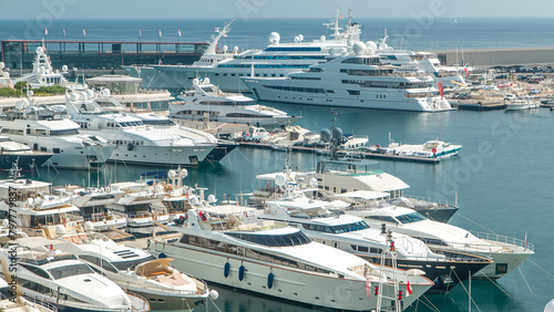 Mediterranean sea, boats and Monaco yacht club timelapse in Monte Carlo district, Monaco