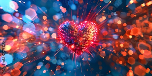 Movie Magic Sparkling Heart Explosion with Glowing Bokeh