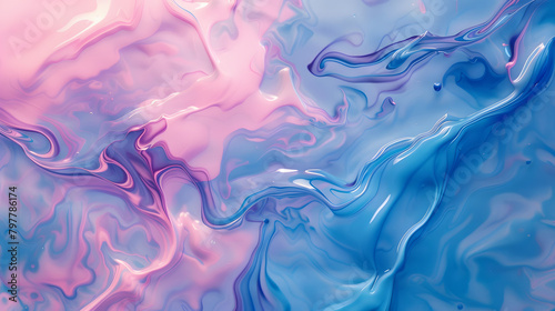 vibrant abstract fluid art painting, swirling patterns in blue and pink hues liquid background