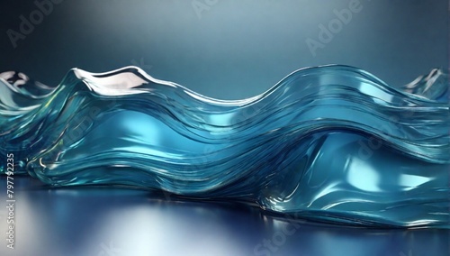 Abstract gradient glass background, 3d rendering. 3d illustration. Abstract flowing transparent glass background, Digital drawing. Blue abstract curved glass. 