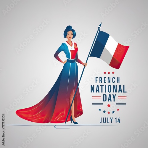 Bastille Day, Happy Bastille Day, Bastille Day poster, France wafing flag, 14th of July, tower. eiffel, france against. greetings | illustration design. Bastille Day banner, French National Day, 