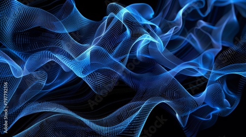 abstract blue smoke spreading in waves on a dark background