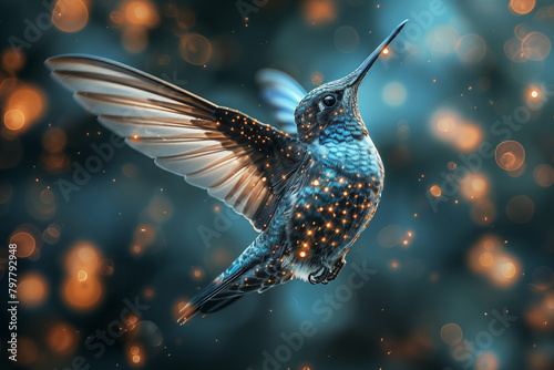 blue hummingbirds flying beautifully, wallpaper