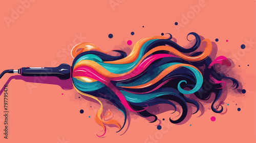 Curling iron with color hair Vector illustration vector