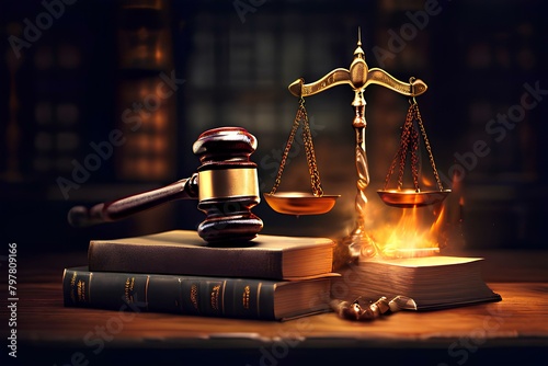 Court hammer and books judgment and law concept illustration.