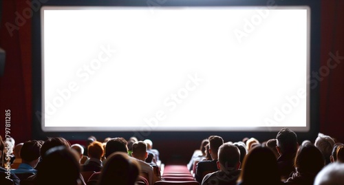 Crowded cinema with viewers looking at a bright movie screen