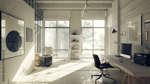 minimalist decoration and ample natural light offering a functional and aesthetic workspace