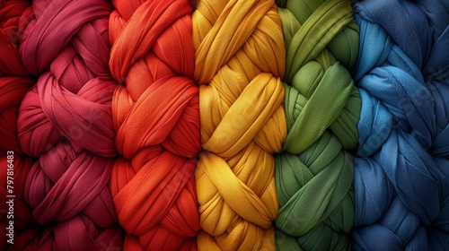 A close up of a rainbow of yarn.