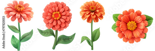 PNG zinnia 3d icons and objects collection, in cartoon style minimal on transparent, white background, isolate