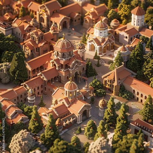 Ancient Style Church complex from Birds eyes 