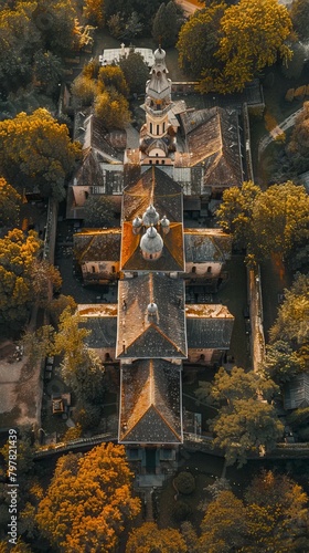 Ancient Style Church complex from Birds eyes 