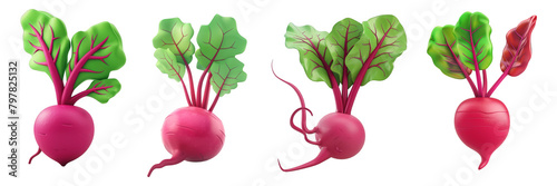 PNG beetroot 3d icons and objects collection, in cartoon style minimal on transparent, white background, isolate