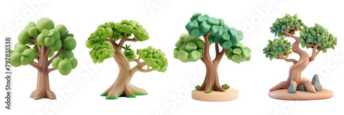 PNG bodhi tree 3d icons and objects collection, in cartoon style minimal on transparent, white background, isolate