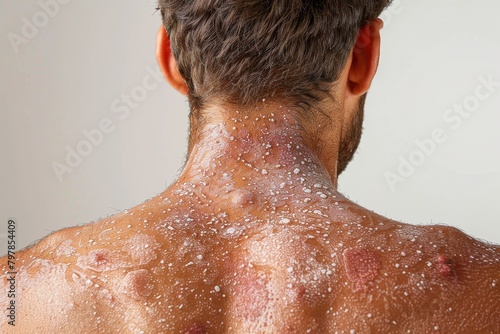 Highlighting the harsh reality of skin ailments, this image shows a man’s distressed skin with signs of a painful rash