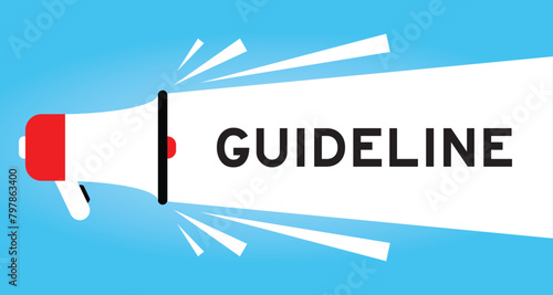 Color megaphone icon with word guideline in white banner on blue background