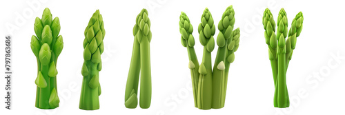 PNG asparagus 3d icons and objects collection, in cartoon style minimal on transparent, white background, isolate