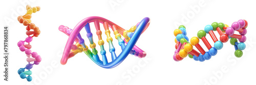 PNG DNA strand 3d icons and objects collection, in cartoon style minimal on transparent, white background, isolate