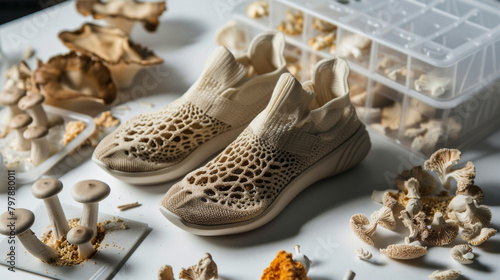Innovative Eco-Friendly Footwear. Mycelium Shoes Display