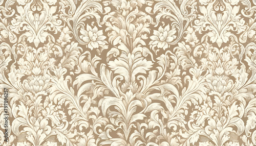 Seamless damask pattern wallpaper beige 