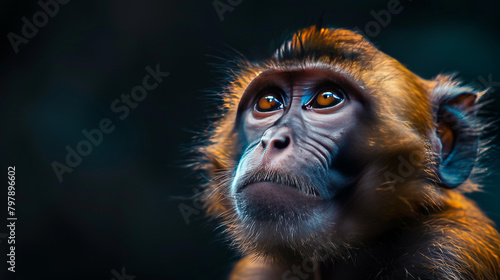 A monkey with a brown face and brown fur is looking at the camera