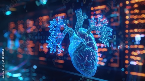 A glowing blue digital heart.