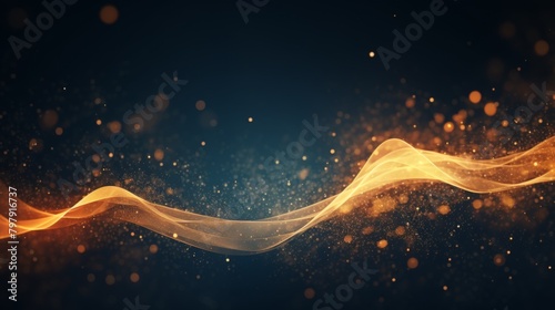 An image capturing the smooth flow of a golden ribbon with glittering particles on a dark, velvety surface