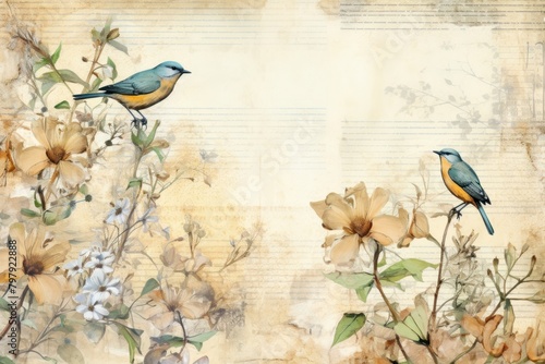 Wildflower with bird border paper art fragility.