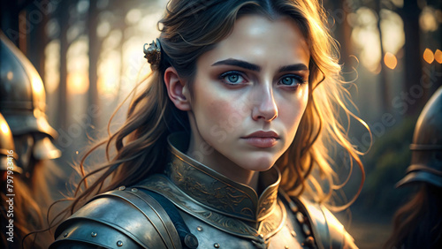 portrait of a knight woman with epic light