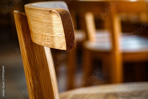 Sunlight caresses the smooth curves of a beautifully designed wooden chair, emphasizing elegance.