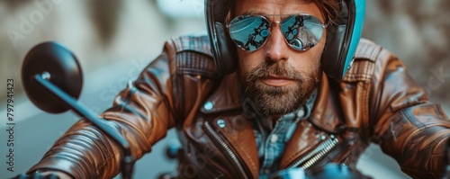 Focused biker with reflective goggles