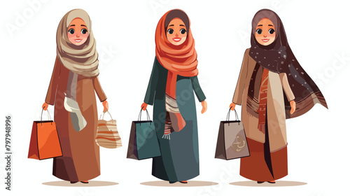 Cartoon Arab women character with hijab. Smiling Pers