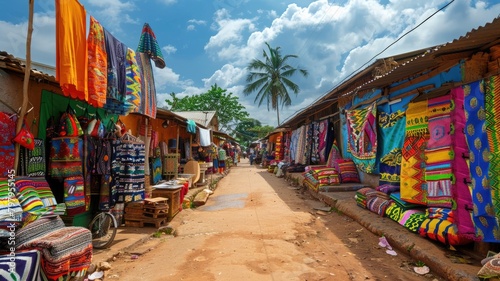 Colorful market with fabrics in an African street.