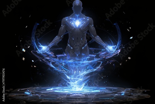 human body with visible aura energy around it, background is black 