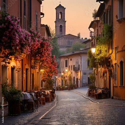 b'Charming narrow street scene in Trastevere, Rome, Italy'