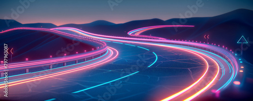 Neon digital highway at night