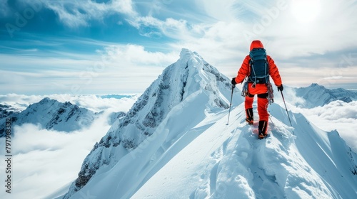 b'Mountaineer on a Summit Ridge'