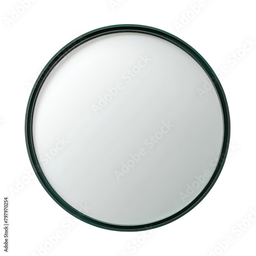 Realistic mirror with dark green frame isolate on transparent png.
