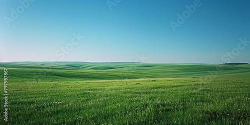 b'A verdant rolling green hill landscape with blue sky'