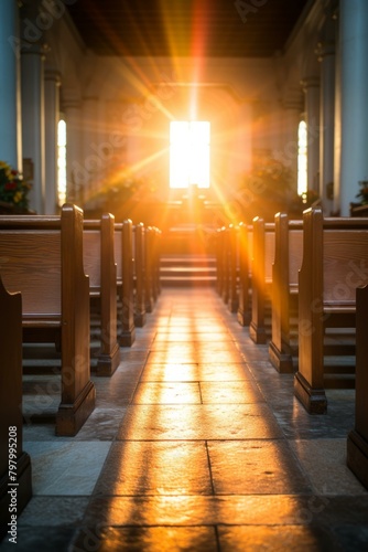 b'Sunlight shining through church window'