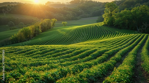 grapevines stretch across a sunlit field