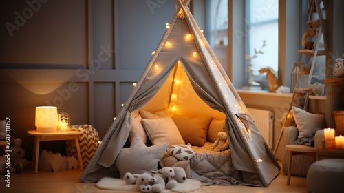 b'A cozy teepee tent for children to play and sleep in'