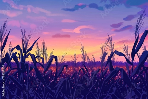 Beautiful painting of a corn field at sunset, perfect for home decor