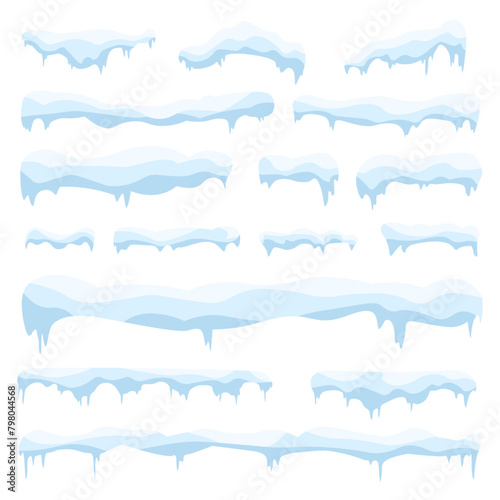 PNG, Snowballs and snow drifts winter decoration snowy elements. Snow caps, snowballs and drifts set. Cartoon pattern. Winter decorations. Seasonal elements for design. Vector illustration