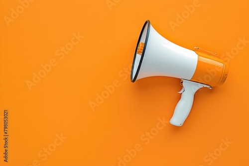 A white and orange megaphone on a vibrant orange background. Perfect for announcements and communication concepts