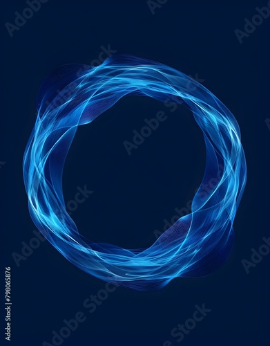 Vector illustration of an abstract blue circular ring made from wavy lines, vector graphic, simple shapes, flat design, on dark background, "Weathervane suhigh" style raw 