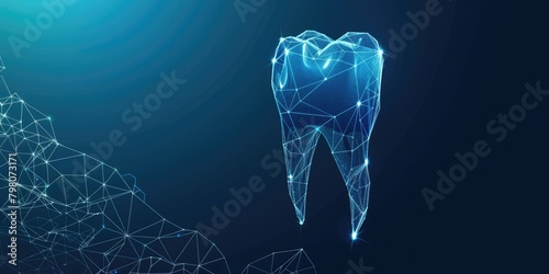 Close up of a tooth connected to a blue background. Suitable for dental and medical concepts